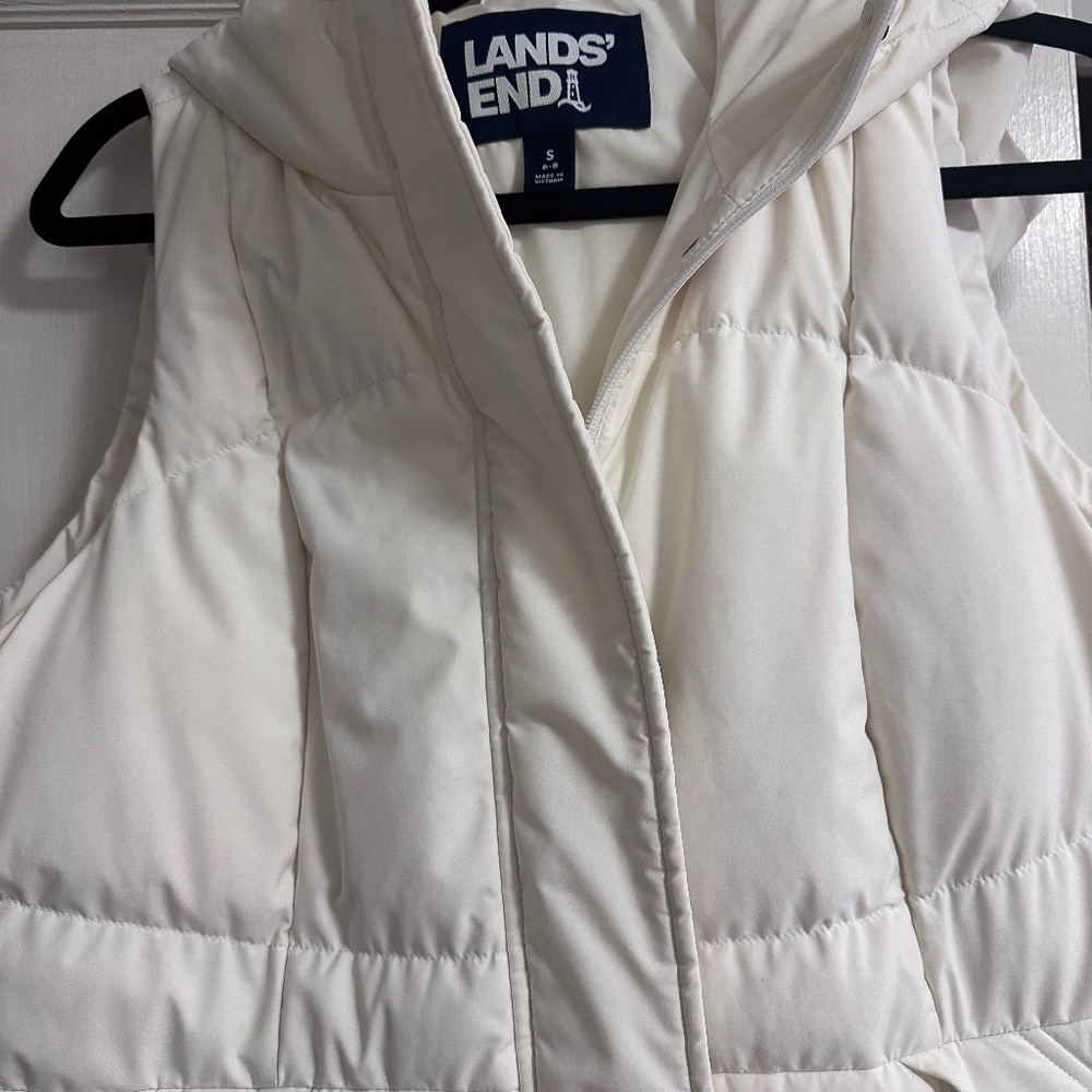 Lands End puffy long vest with hood